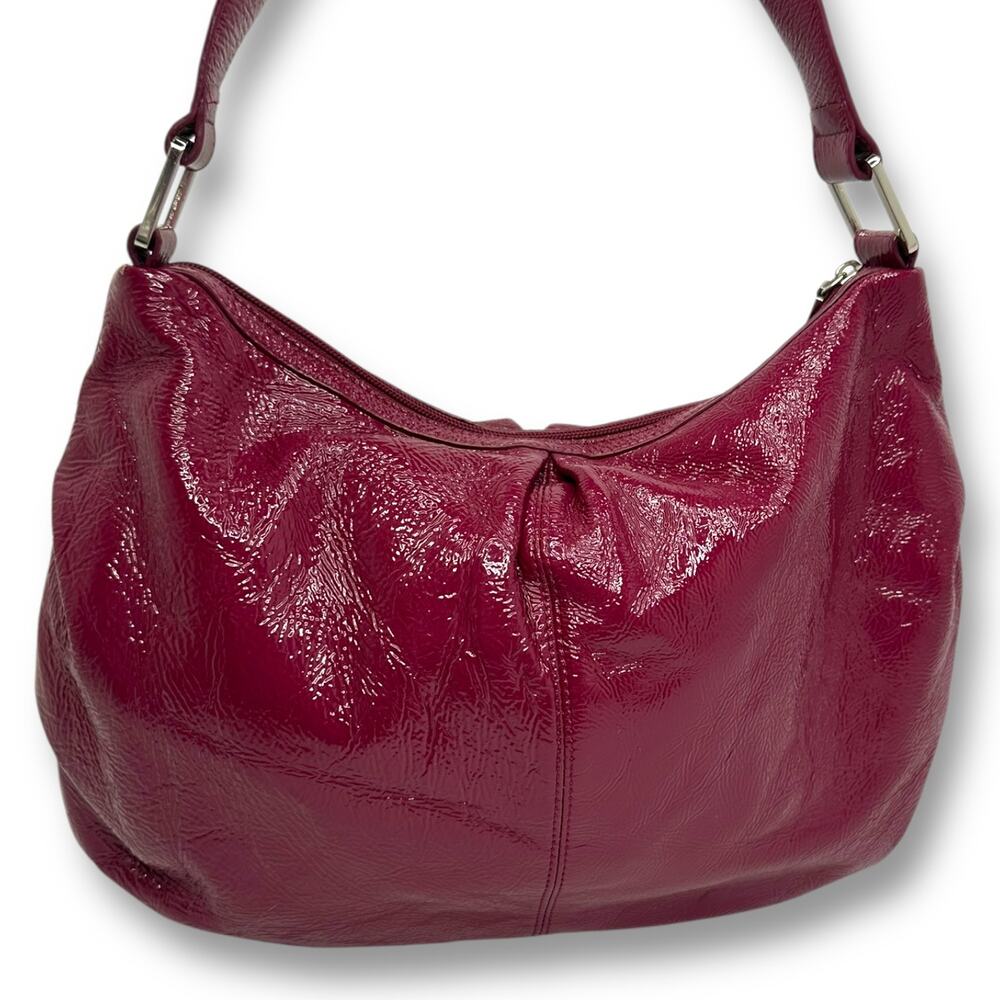 Hobo International Women Patent Shoulder Bag Berry Wine Purple Crinkle Leather - Picture 3 of 14